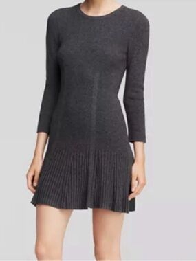 Joie black Grey Long-Sleeve Pleated Hem Knit wool & cashmere Dress